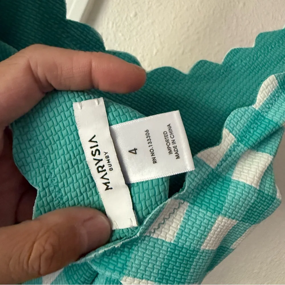 MARYSIA bumby kids girls teal aqua‎ white gingham scalloped one piece swimsuit